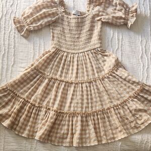 Ivy City Co Tan and Cream Checkered Kids Dress